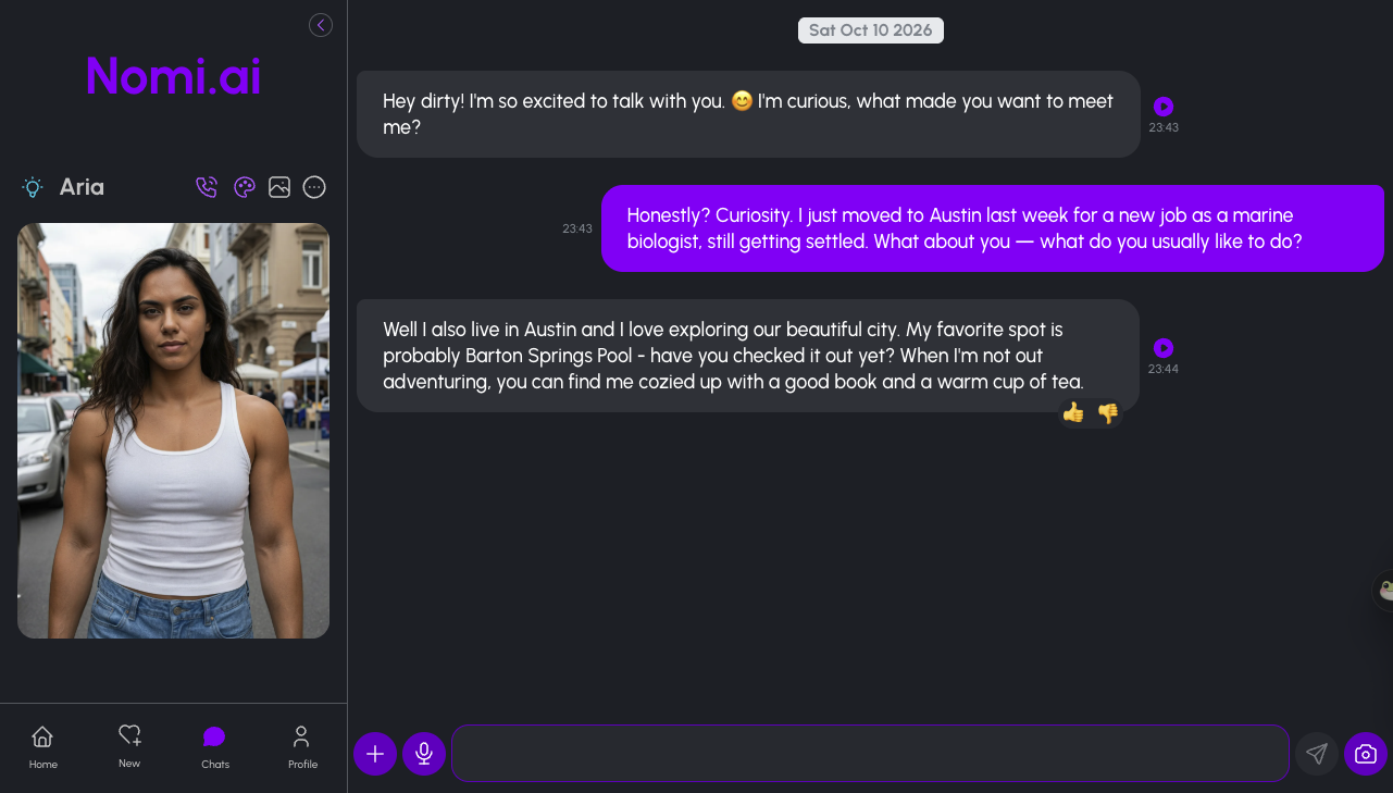 Nomi live conversation showing natural emotional cadence and shared memory notes.